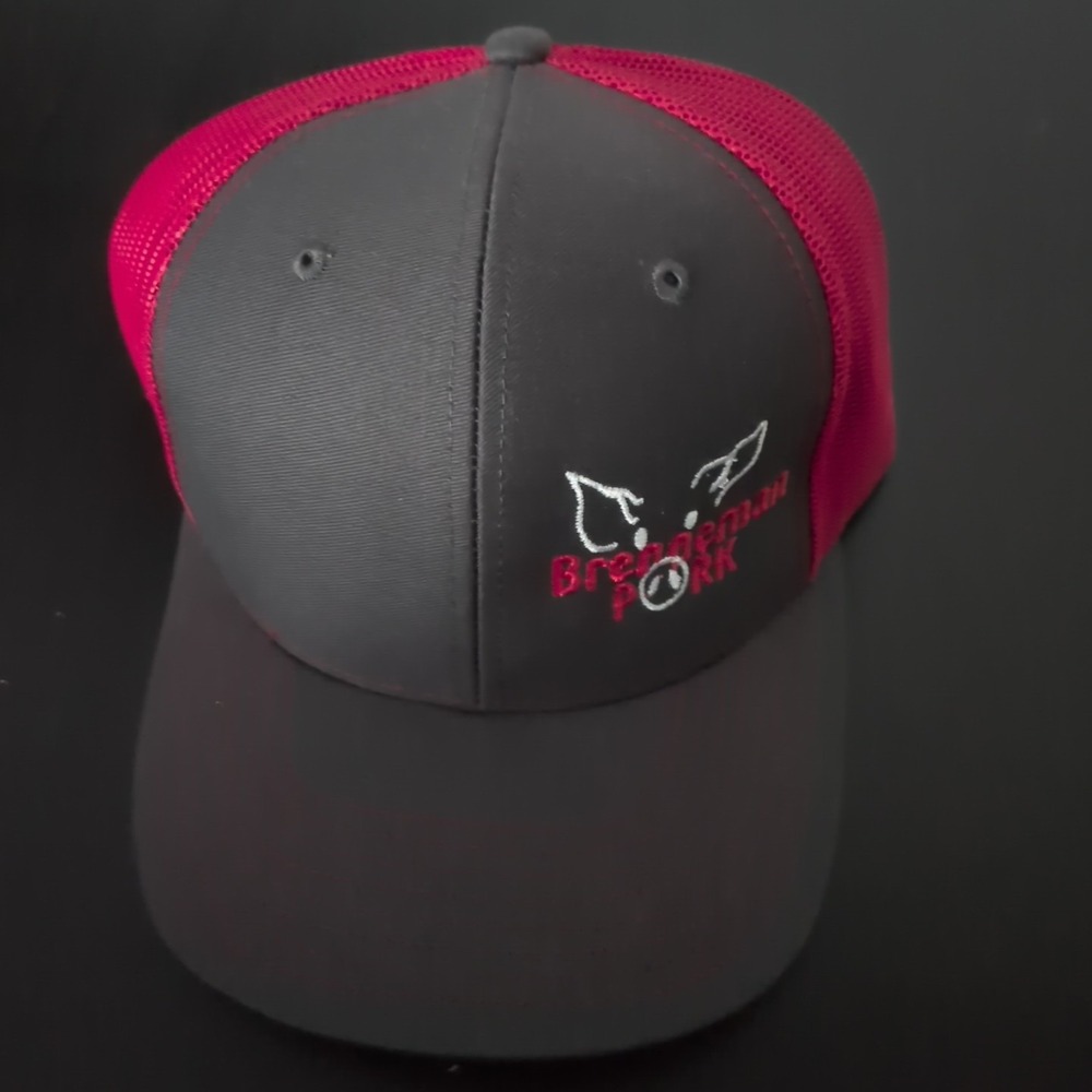 Brenneman Pork Trucker Hat Gray Red Adjustable Mesh Pig Farmer Logo Snapback